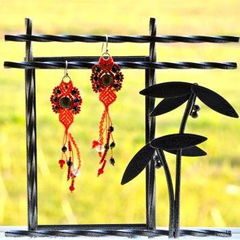 Micro Macrame Pattern Bubbly Tear Drops Earrings  